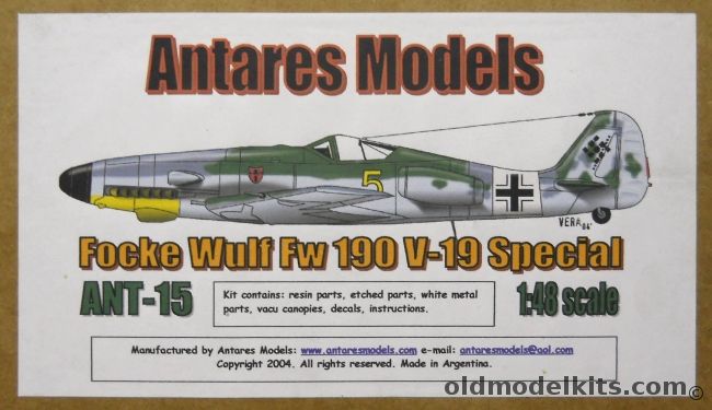 Antares Models 1/48 Focke Wulf FW-190 V-19 Special - (Fw190V19), ANT-15 plastic model kit